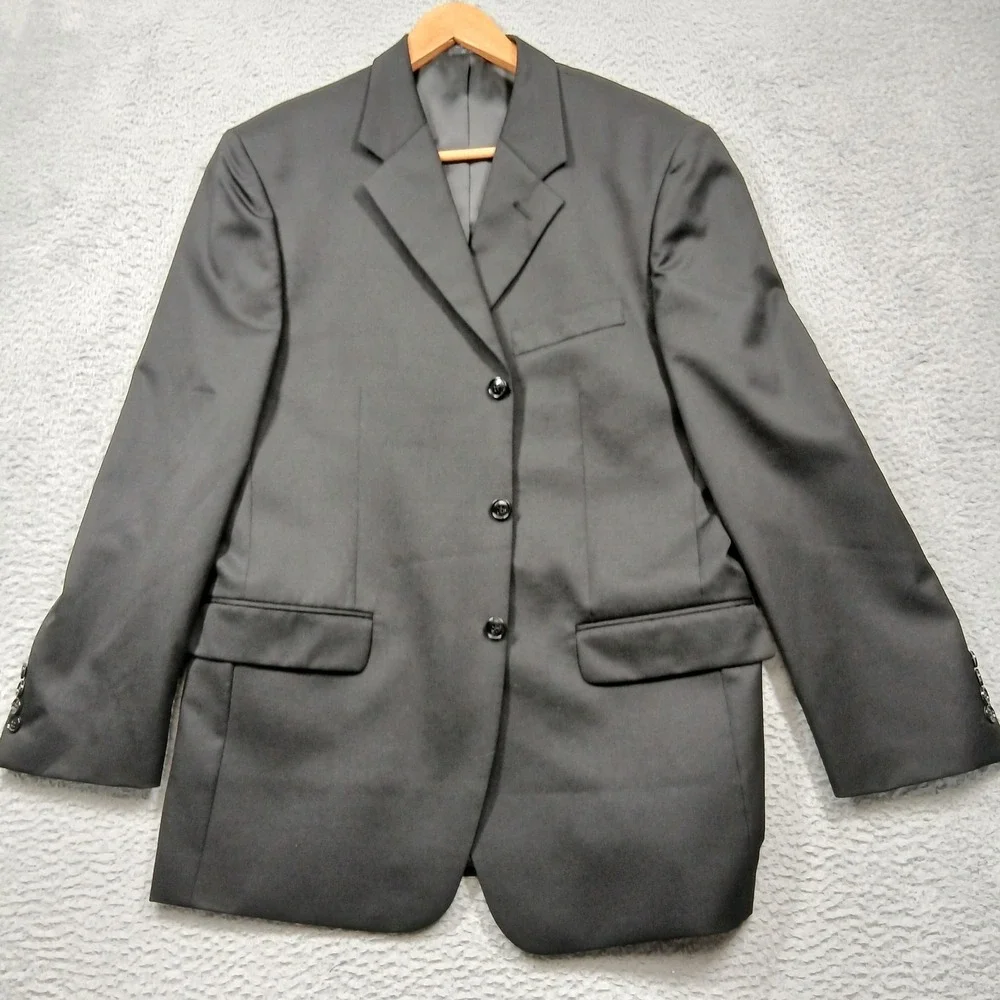 Jones New York Blazer Mens 41R Black 100% Wool 3 Button Sport Coat JNY‎ Lined